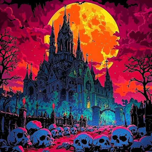 Halloween Castles Diamond Art Kits for Adults,Gothic Skull Diamond Painting Kits for Beginners, 5D DIY Moon Landscape Full Drill Round Diamond Painting Gem Art for Adults, Home Wall Decor 12 x 12 Inch
