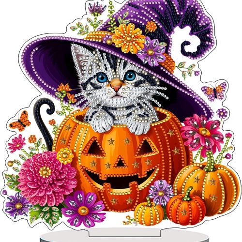 VODAPYC Halloween Cat Diamond Art Tabletop Kits for Adults