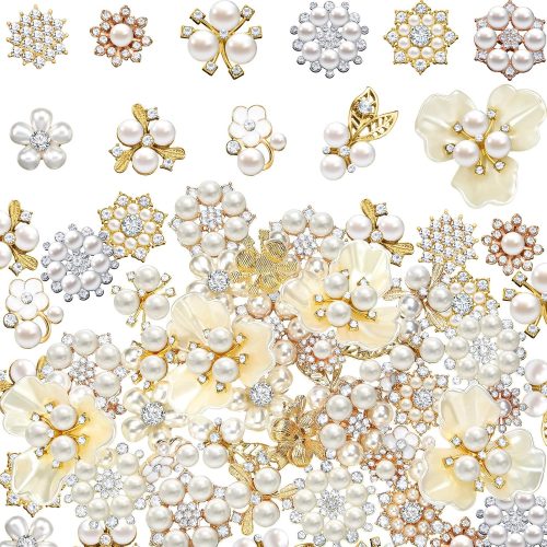 Hicarer 44 Pcs Pearl Rhinestone Buttons Rhinestone Faux Pearl for Crafts