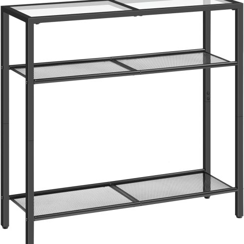 HOOBRO 29.5" Narrow Console Table, 3-Tier Tempered Glass Sofa Table