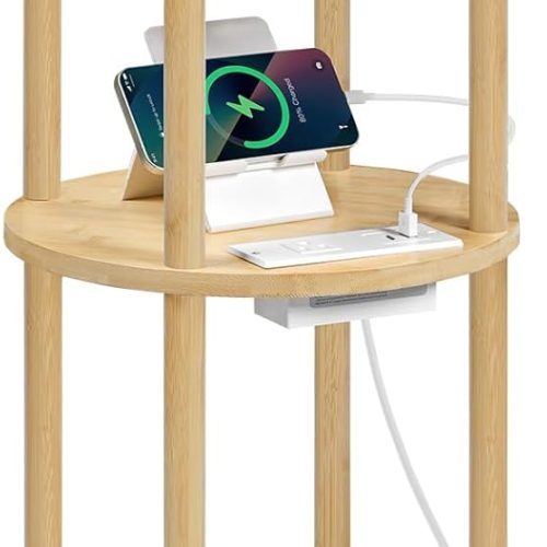 HOOBRO Small Round Side Table with Charging Station, 3-Tier Round Bamboo End Table, Compact Sofa Bedside Table for Small Space, Easy Assembly, for Living Room, Bedroom, Apartment, Natural YL152UBZ01