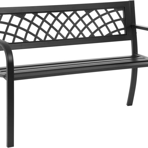 CT0426216JS_1 FDW Garden Bench Bench Park Outdoor Bench for Patio Metal Bench Park Bench with Plastic Backrest Armrests Sturdy Steel Frame Furniture for Yard Porch Work Entryway, Black