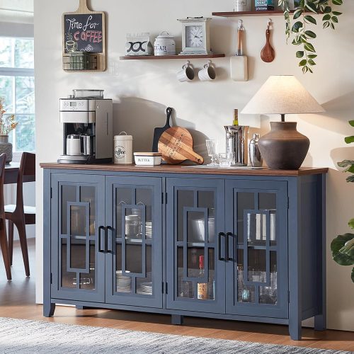 Joaxswe 63" Farmhouse Large Sideboard Buffet Cabinet with Storage,Navy Blue