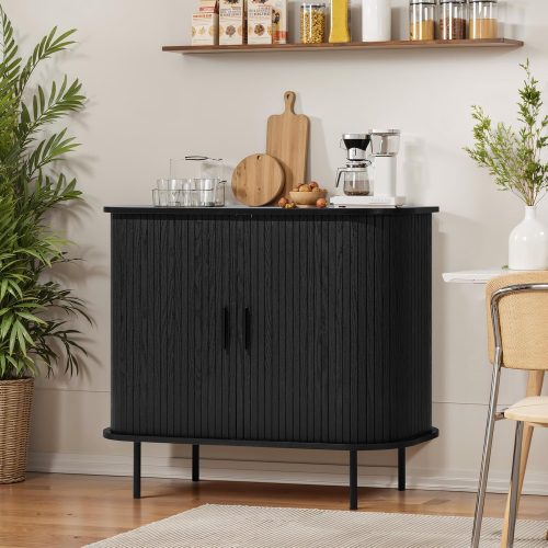 LuxenHome 35” Black Sideboard Buffet Cabinet with Storage, Accent Cabinet