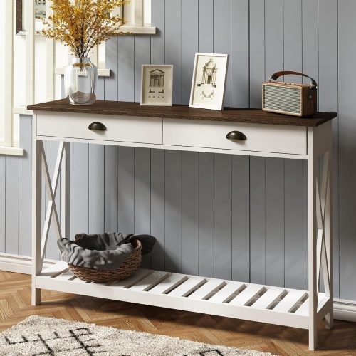 ChooChoo Console Table with Drawer for Entryway with Stable X Supports