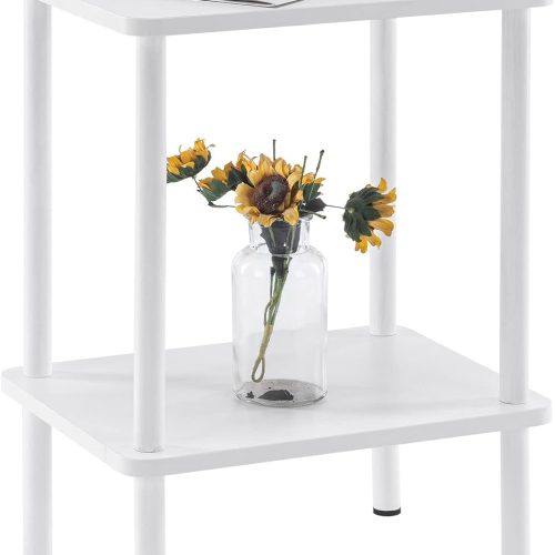 Apicizon 2 Tier End Table, Small Side Table with Solid Wood Legs, White