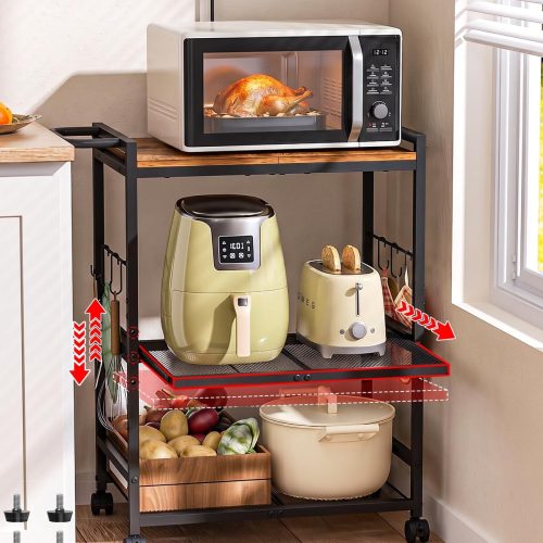 Feyejade 3-Tier Rolling Kitchen Cart with Storage, Compact Metal Island