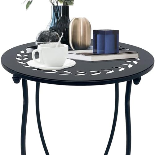 CT0430656JS_1 Indoor Outdoor Small Metal Round Side Table, 14 Inch Patio Coffee Table