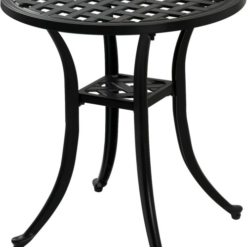 Outdoor Cast Aluminum Side Table End Table for Patio, Backyard, Pool, Indoor Companion, Easy Maintenance and Weather Resistant, Black…