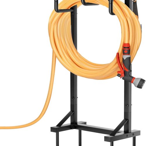 Garden Hose Holder with Stable Base and Tool Hooks, GAVISCITY Heavy-Duty Metal Hose Hanger Garden Hose Storage Holds 151Ft Hose, Rustproof Freestanding Water Hose Holder for Outside, Yard, Lawn, Black