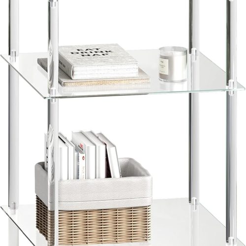Tempered Glass Side Table, 3-Tier Acrylic End Table