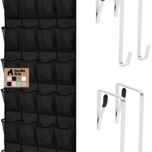 CT0433445JS_1 GORILLA GRIP Over the Door Shoe Organizer, 24 Large Pockets, Black