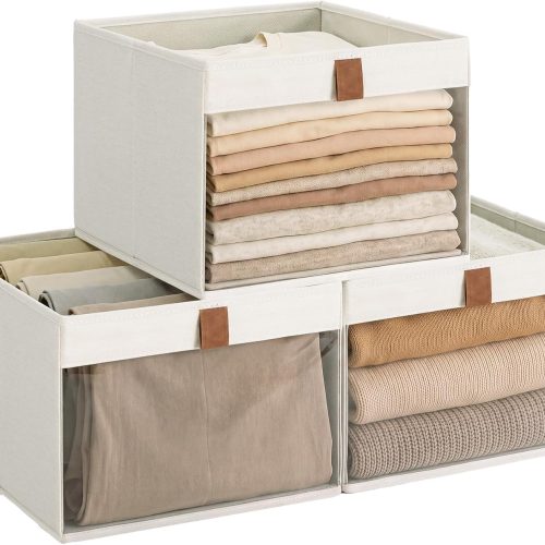 StorageWorks Closet Organizer Bins with Clear Window, Beige