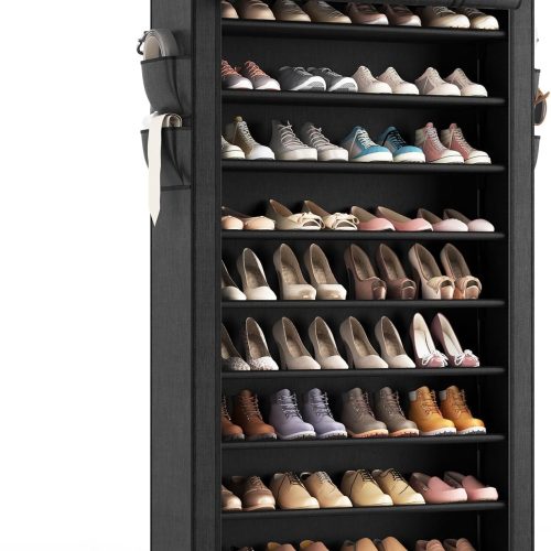 LANTEFUL Shoe Rack with Covers - 10 Tiers Tall Shoe Rack Organizer Large Capacity Shoe Shelf Storage 40 Pairs Space Saving Vertical Shoe Storage Organizer for Closet, Entryway, Dorm, Bedroom