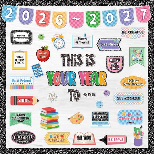 This is Your Year Bulletin Board Set Inspirational Composition Notebook Classroom Decor, Positive Affirmations Notebook Happy Face Cutouts for Teacher Back to School Classroom Wall Door Supplies