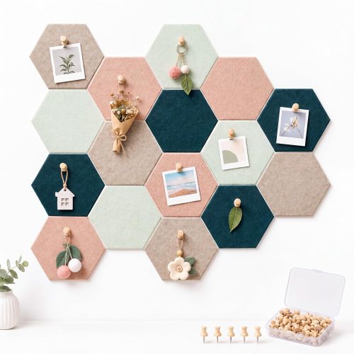 CT0435129JS_1 6.7 x 5.9 in 16 Pcs Hexagon Cork Board Tiles, Felt Pin Boards, Green