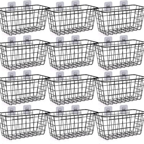 12 Pack Wire Storage Baskets Household Metal Wall-Mounted Containers Organizer Bins for Kitchen Bathroom Freezer Pantry Closet Laundry Room Cabinets Garage Shelf, Medium