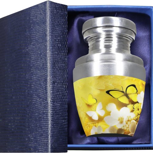 M MEILINXU Yellow Butterfly Mini Urns for Human Ashes, Small Keepsake Urn