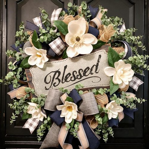 CT0439722JS_1 Spring Summer Wreath for Front Door,Farmhouse White Floral Porch Decor