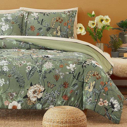 CT0439988JS_1 Full Size Comforter Sets - 7 Pieces Floral Bed in a Bag Full Bedding Set