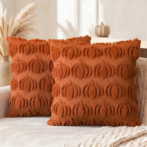 CT0440260JS_1 AVOIN colorlife Caramel Fall Pumpkin Throw Pillow Covers 18x18 Inch