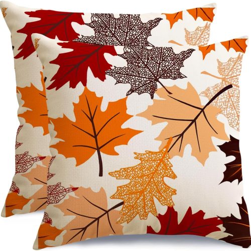 CT0440276JS_1 Fall Pillow Covers 18x18 Set of 2,Maple Leaves Outdoor Thanksgiving Autumn