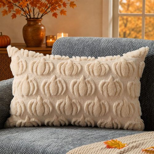 DFXSZ Fall Pillow Covers 12x20 Beige Plush Small Pumpkins Decor YZT099A12