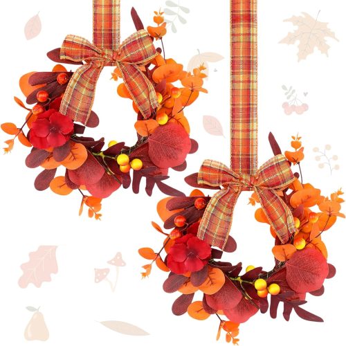 CT0440412JS_1 Syhood 2 Pcs 9 Inch Small Fall Wreath for Cabinet Mini Fall Wreath