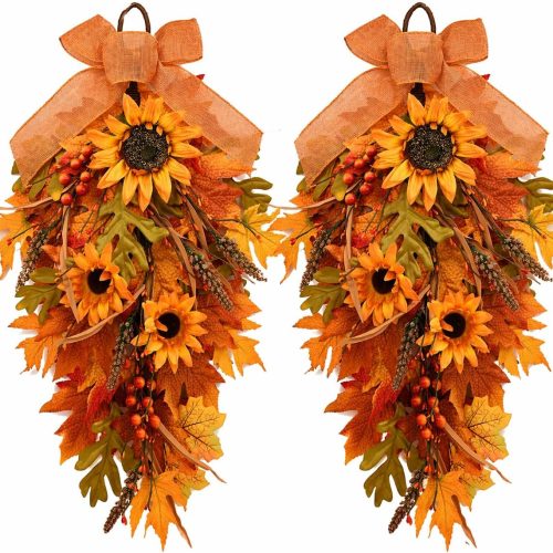 CT0440531JS_1 2 Pack Fall Sunflower Swags Wreaths for Farmhouse Front Door Decor