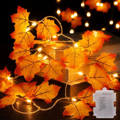 CT0440621JS_1 Fall Garland with Lights, Autumn Maple Leaf Lights, Fall Decor 14.7FT 40LED