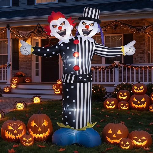 8FT Halloween Inflatable Decorations with 2-Headed Clown Outdoor