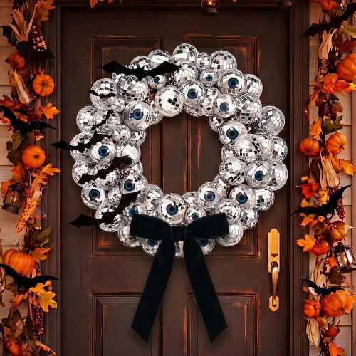 Suncalla 12 Inch Halloween Disco Eyeball Wreath for Front Door