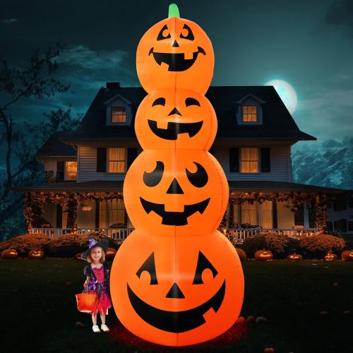 12FT Giant Halloween Inflatable Stacked Pumpkin Decoration, Halloween Blows up Pumpkins Inflatable Built-in LEDs for Halloween Inflatables Outdoor Decoration Party Haunted House Lawn Decor