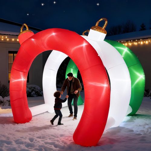 10.5 FT Christmas Inflatables Ornament Tunnel Arch Outdoor Decorations, Blow Up Walk-Through Archway Yard Decor for Garden Lawn Xmas Display