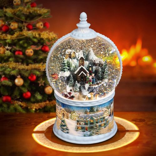 CT0441098JS_1 10.24" Large Christmas Snow Globe Lantern, Lighted Musical Winter Village with Swirling Glitter, Rotating Santa & Reindeer, USB/Battery Powered, 6H Timer, Christmas Tabletop Decor