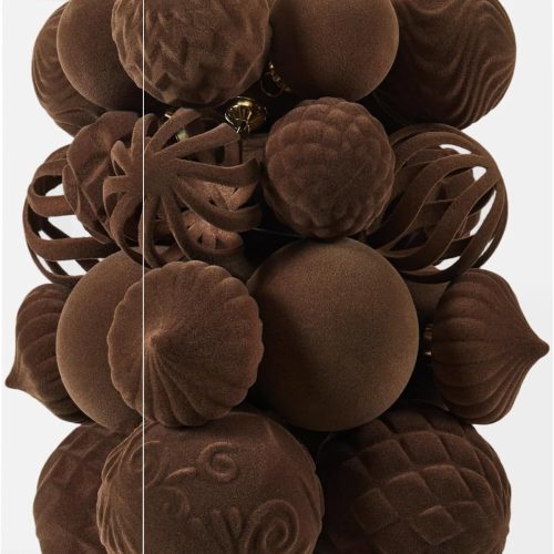 30pcs Velvet Christmas Ball Ornaments, Flocked Shatterproof Christmas Ornaments Hanging Xmas Tree Decorations Set for Home Party Holiday Decor (Multi-Size, Brown)