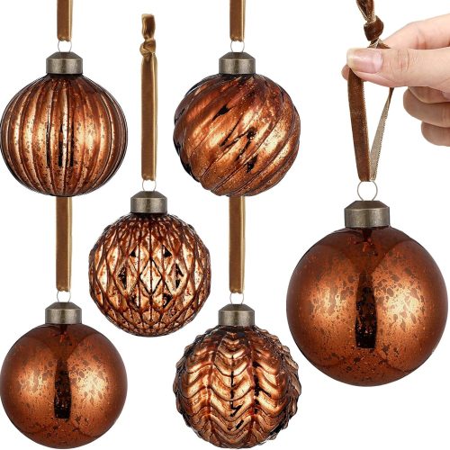 Suncalla 6 Pcs Brown Christmas Glass Ball Ornaments Hanging Mercury Balls
