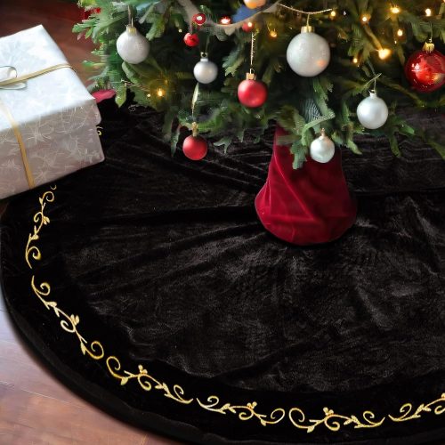 CT0441172JS_1 HyDren 84 inch Velvet Christmas Black Tree Skirt (Classical Style)