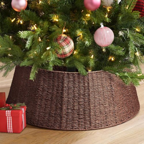 Hommtina Christmas Tree Collar- 33",Christmas Tree Base Christmas Basket Collar for Home, Living Room,for Covering Tree Stand (Brown3, 33 in)