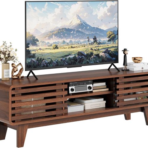 Luoxiao TV Stand, 55" Mid Century Modern Entertainment Center, Walnut