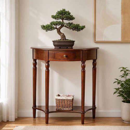 Half Moon Console Table with Drawer, Small Entryway Table