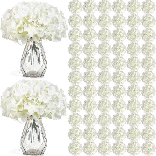 Auihiay 104Pcs Hydrangea Artificial Flowers Bulk, White Hydrangeas Flowers