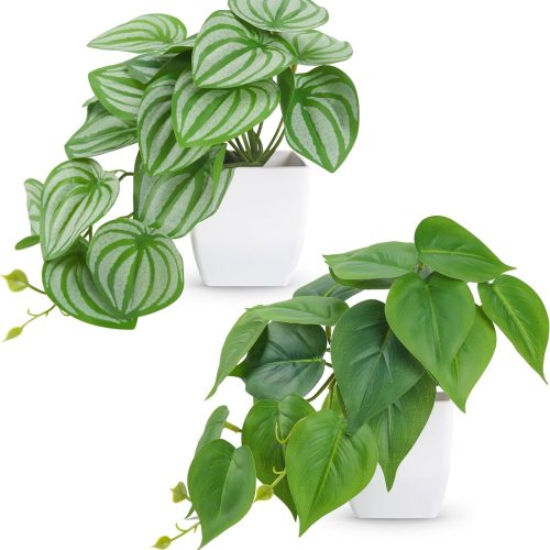 Der Rose 2Pcs Small Fake Plants Indoor for Shelves and Bathroom Decor