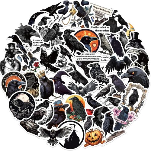 50Pcs Halloween Crow Stickers, Raven Bird Decorative Stickers for Parties, Suitable for Children, Teens, and Adults, Ideal for Water Bottles, Laptops, and Cups (Crow)