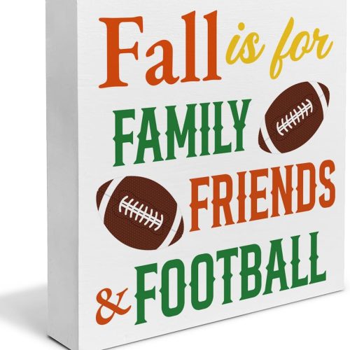 Fall Home Decor Autumn Decorations Football Wooden Sign Farmhouse Decor Indoor for Desk Table Shelf 5 X 5 Inches