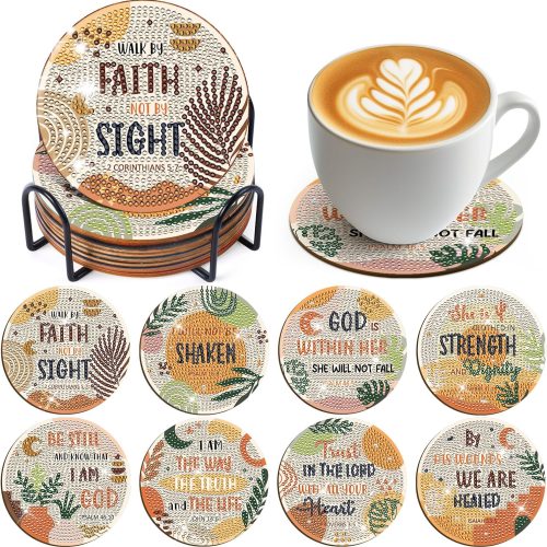 Christian Diamond Art Coasters - 8 Pcs Religious Diamond Painting Coasters Kit for Adult, Bohemian 3D Rhinestone Gem Art DIY Craft Kit for Women