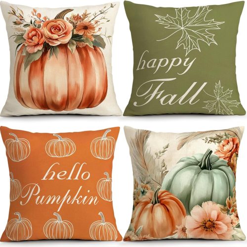 OBSEDE Boho Sage Green Fall Pumpkin Throw Pillow Covers 18x18 Set of 4