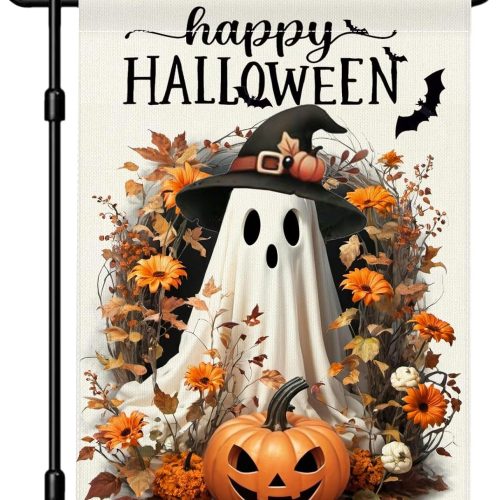 Happy Halloween Garden Flag 12x18 Double Sided Small Burlap Ghost Jack-o'-lantern Bat Yard Outdoor Decorative Flag