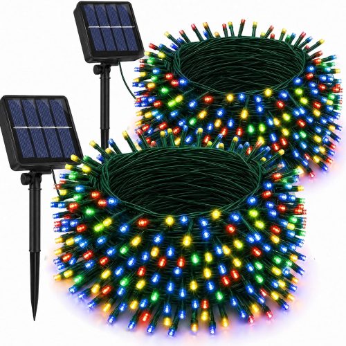Dazzle Bright 2 Pack Total 400LED 132FT Multi-Colored Christmas Solar String Outdoor Lights, Solar Powered with 8 Modes Waterproof Fairy Lights for Bedroom Patio Garden Tree Party Yard Decoration