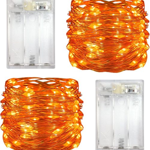 2 Pack Battery Operated Dewdrop Led Lights,Mini Fairy Lights with Timer Function,for Christmas/Halloween Holiday Decoration,6 Hours on/18 Hours Off,30 LEDs,10 Feet (Orange)